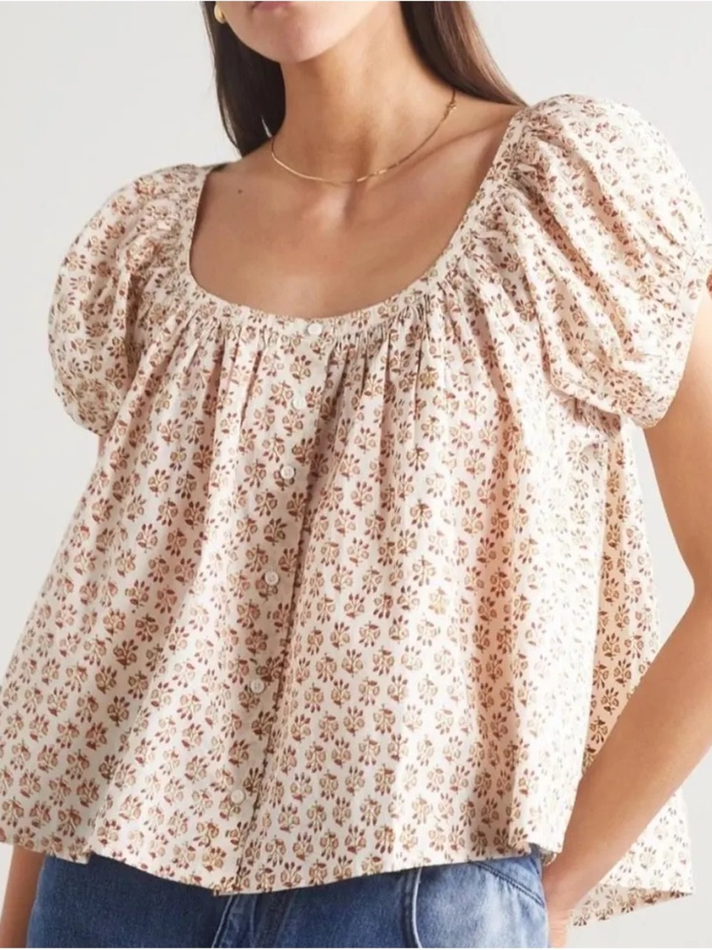 Doen Joyce gathered organic cotton-poplin blouse - Spring Elderberry Floral